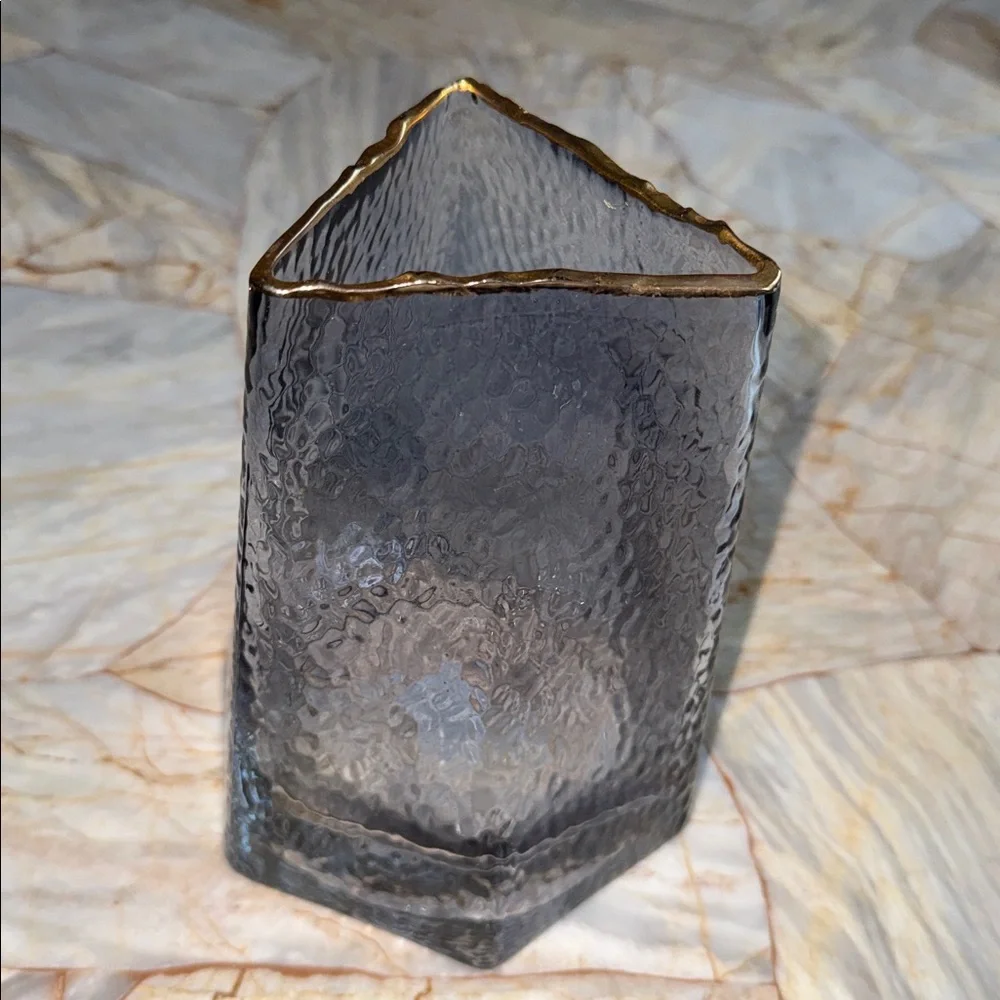 Textured Glass Vase with‎ Gold Rim